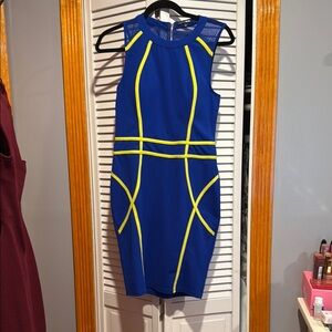 Fashion Nova Blue and Yellow Halter Bodycon Mini Dress